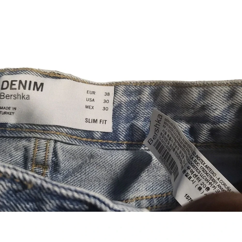 Bershka Distressed‎ Denim Jorts Mens 30 Light Acid Wash Ripped Raw Hem Shorts